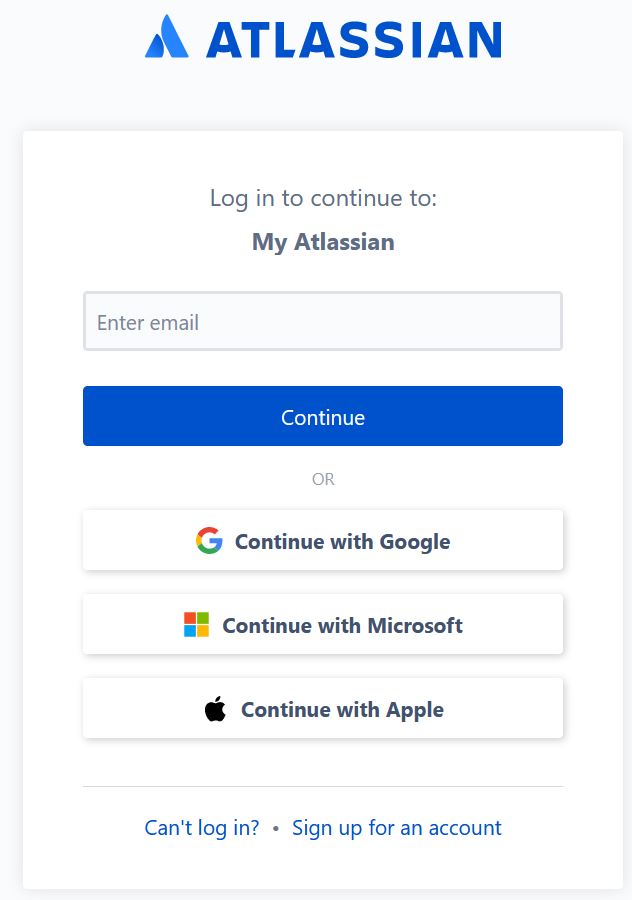 Tampilan situs my.atlassian.com